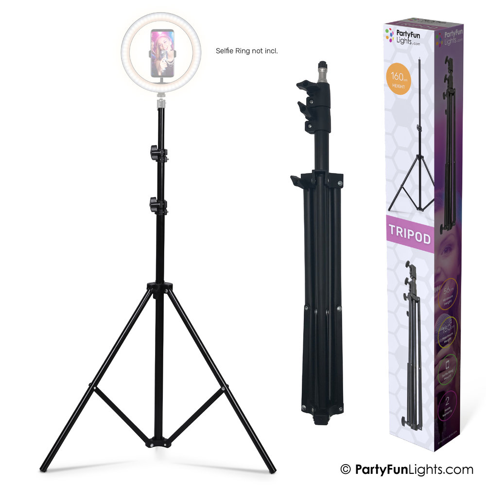 PartyFunLights Selfie Statief - voor selfie ring lampen, smartphones en fotocamera's - maximale hoogte 160cm - zwart