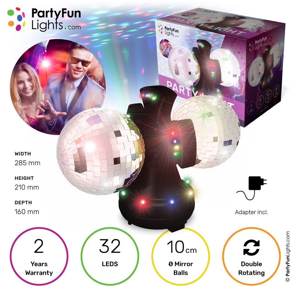 Lampe disco avec 2 boules à facettes rotatives et effet lumineux coloré -  PartyFunLights