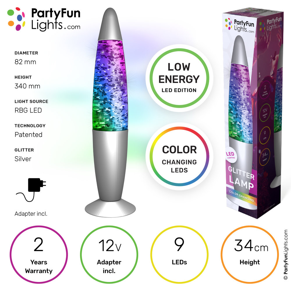 Farbwechselnde LED-Glitzerlampe - PartyFunLights
