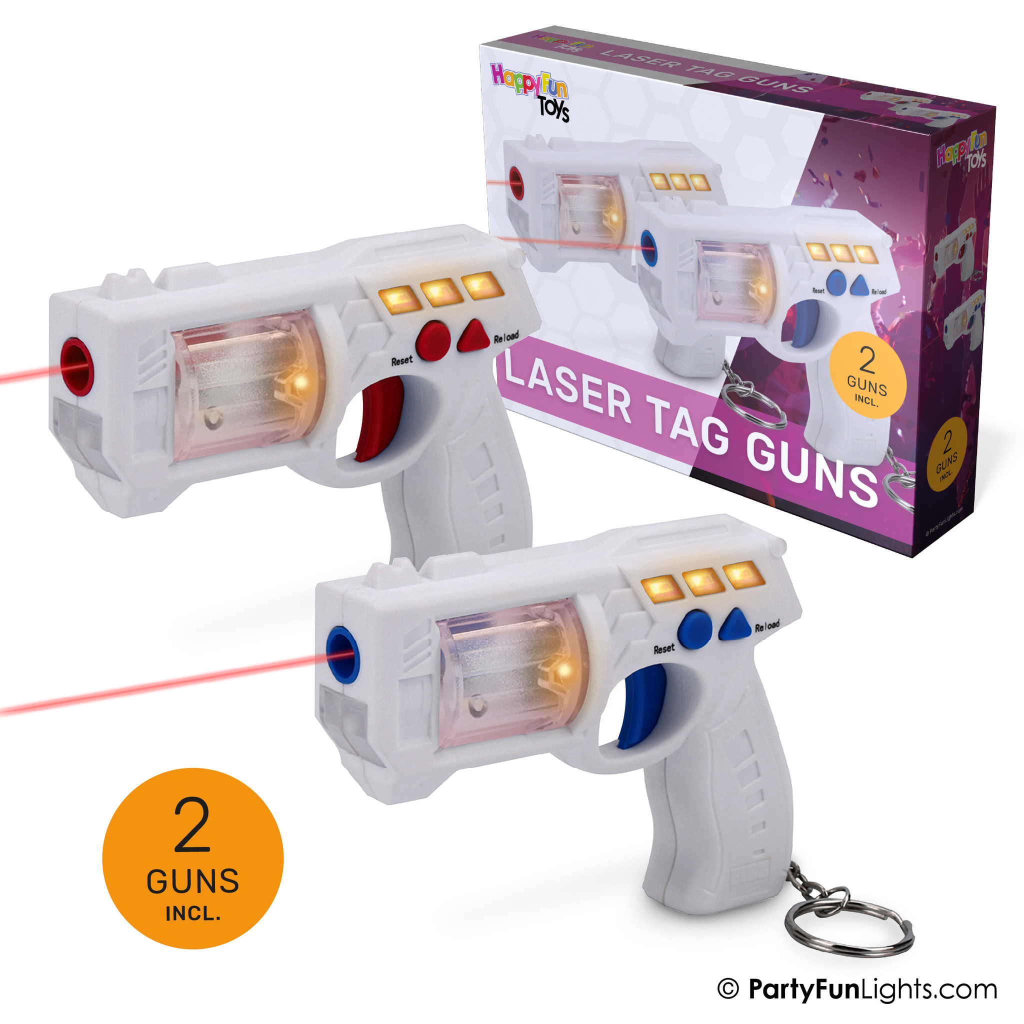 Deux porte-clés pistolet laser - Classe 2 Laser - PartyFunLights