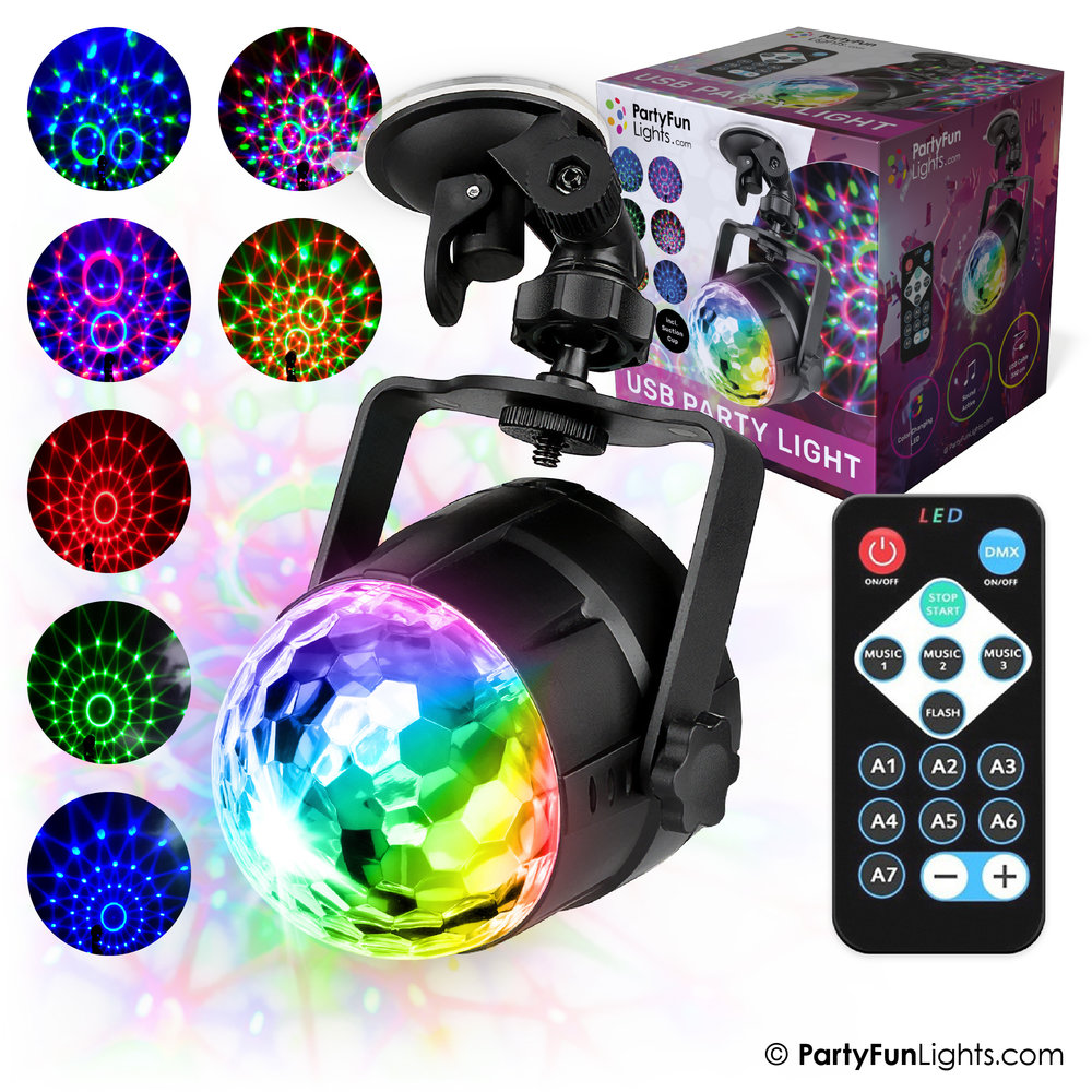 PartyFunLights Lampe Disco Projecteur de fête alimenté par USB avec ventouse et télécommande PartyFunLights Lampe Disco Projecteur de fête alimenté par USB avec ventouse et télécommande
