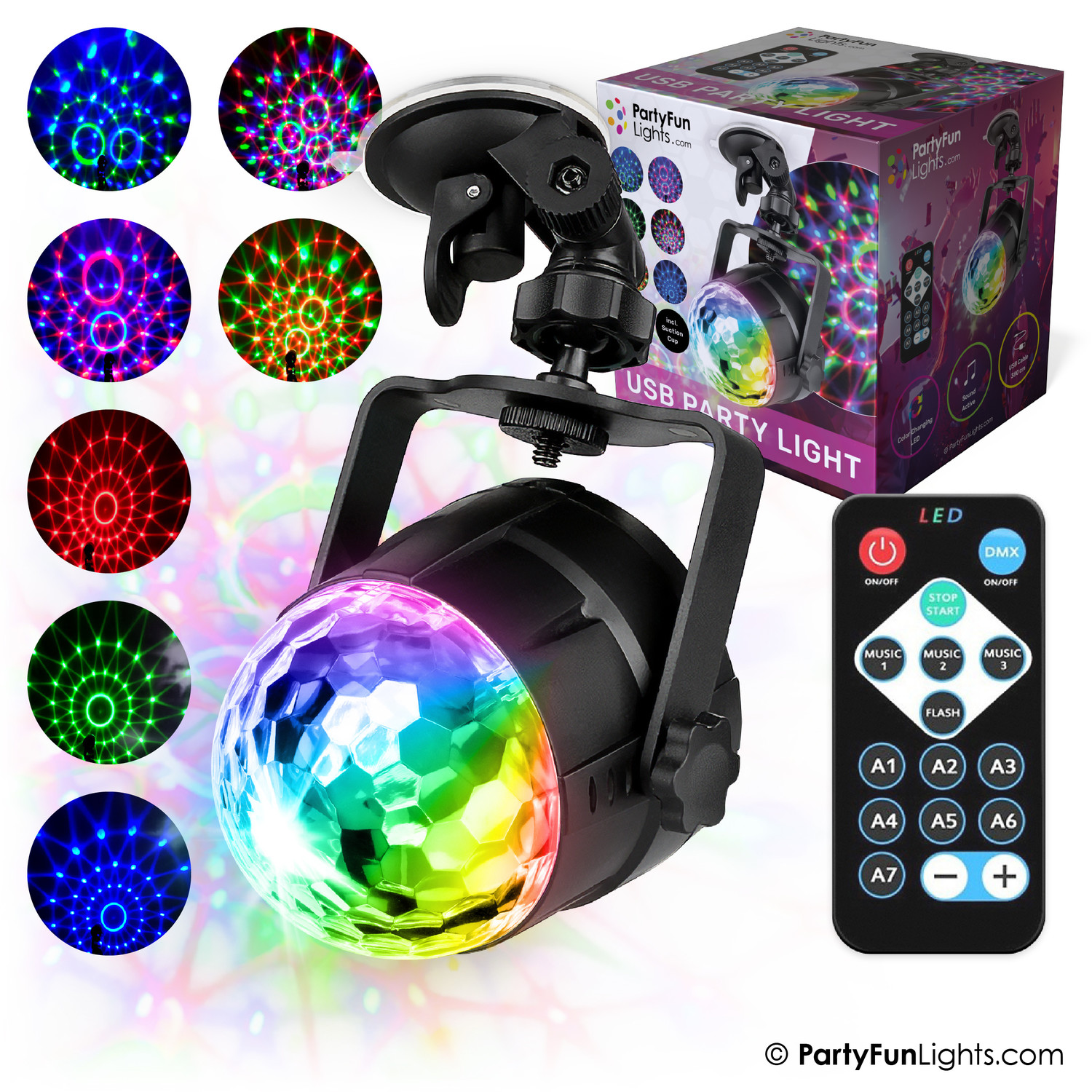 Party Projektor Disco Licht USB Powered mit Saugnapf und Fernbedienung -  PartyFunLights