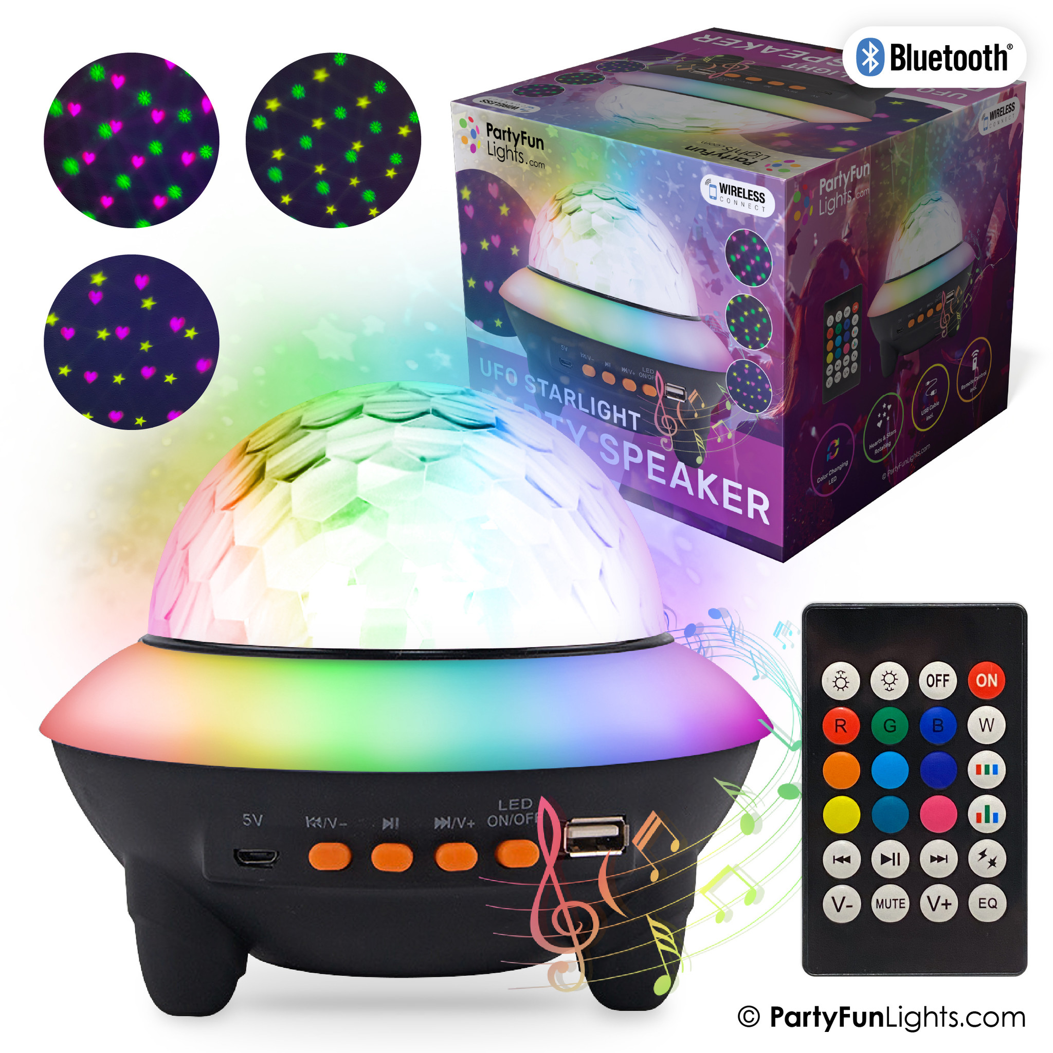 Bluetooth UFO Starlight Party Lautsprecher mit Fernbedienung -  PartyFunLights