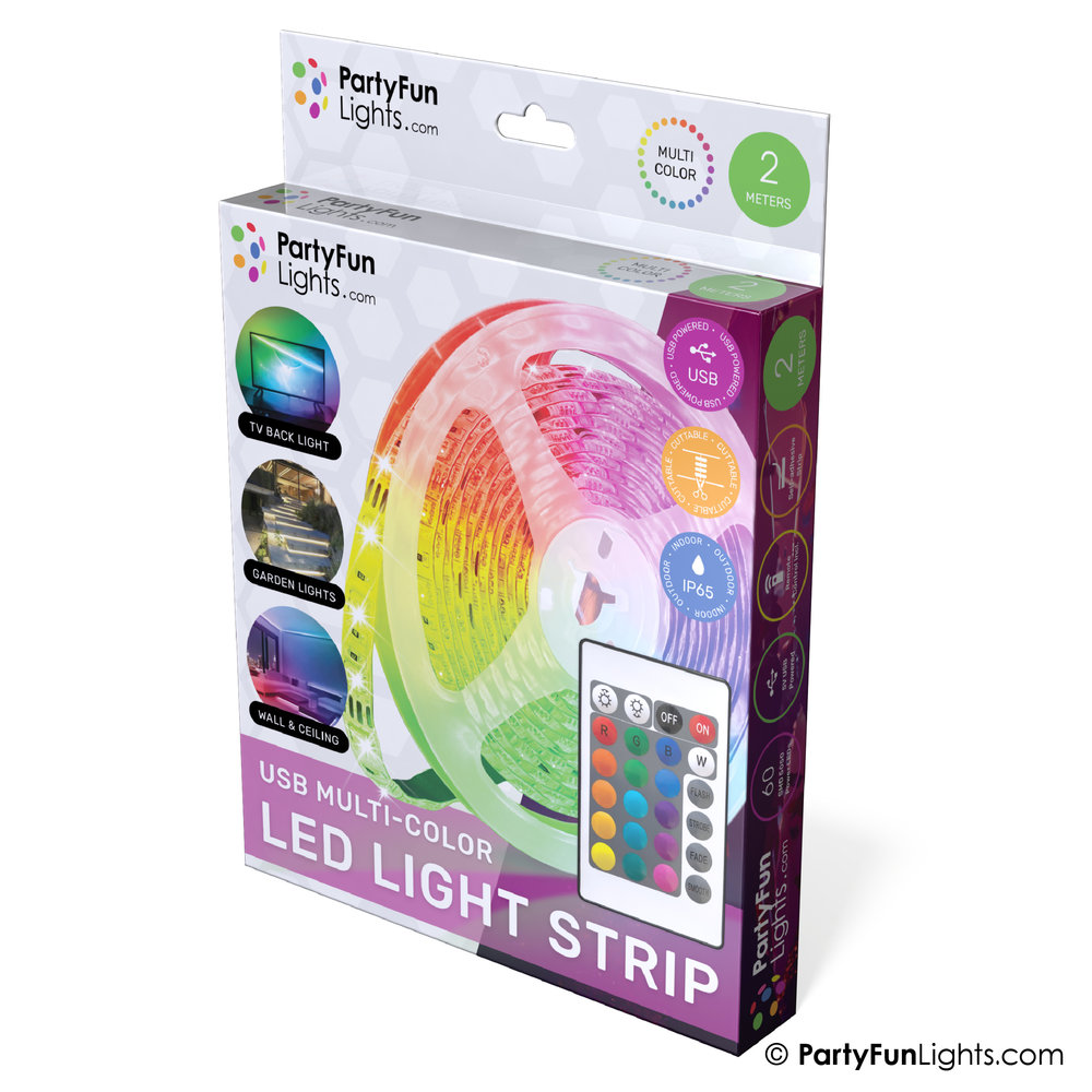 PartyFunLights LED Strip Multi-Color - Werkt op USB - 2 Meter