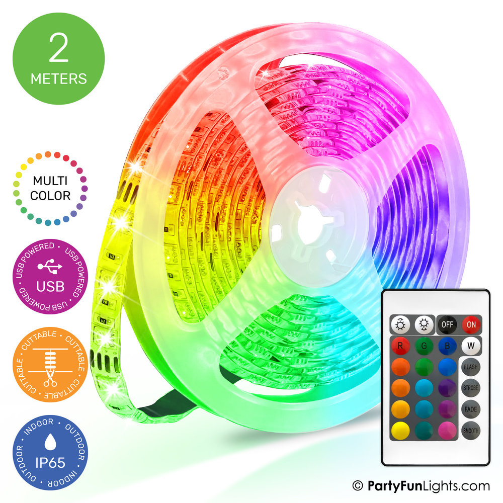 PartyFunLights LED Strip Multi-Color - Werkt op USB - 2 Meter
