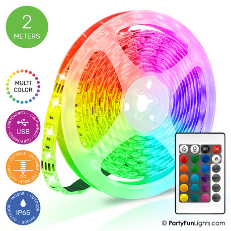 PartyFunLights LED Strip Multi-Color - Werkt op USB - 2 Meter