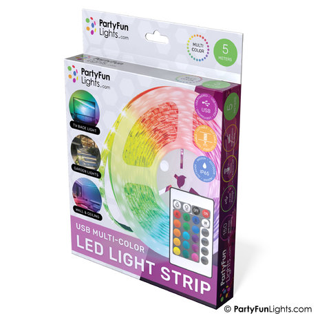 PartyFunLights Bande LED multicolore RGB - alimentée par USB - 5 mètres PartyFunLights Bande LED multicolore RGB - alimentée par USB - 5 mètres