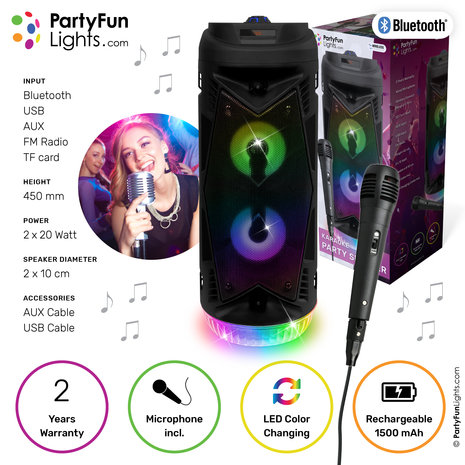 Hautparleur karaoké Bluetooth avec microphone et effets lumineux -  PartyFunLights