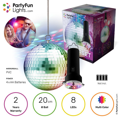 PartyFunLights Rotating Mirror Ball Party Set with Multicolor LED and Motor PartyFunLights Rotating Mirror Ball Party Set with Multicolor LED and Motor