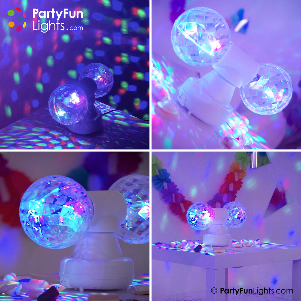 PartyFunLights Doppeltes rotierendes mehrfarbiges Partylicht, inkl. Adapter.