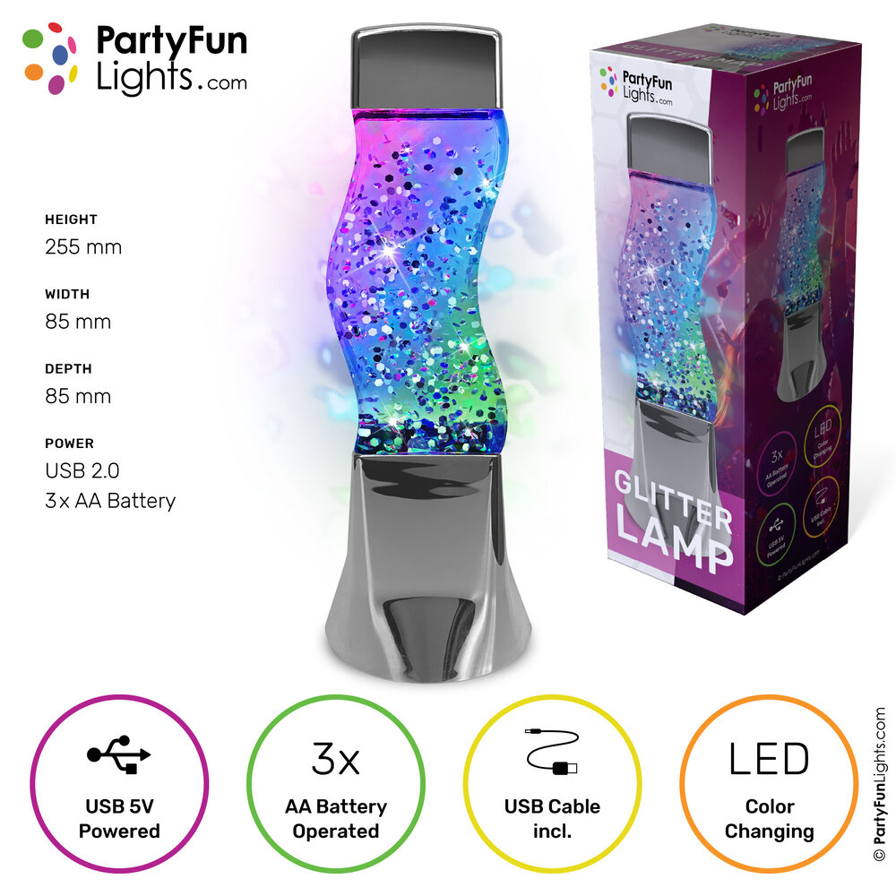 PartyFunLights Kleur veranderende LED Glitter Lamp PartyFunLights Kleur veranderende LED Glitter Lamp