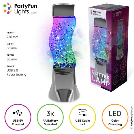 PartyFunLights Kleur veranderende LED Glitter Lamp PartyFunLights Kleur veranderende LED Glitter Lamp