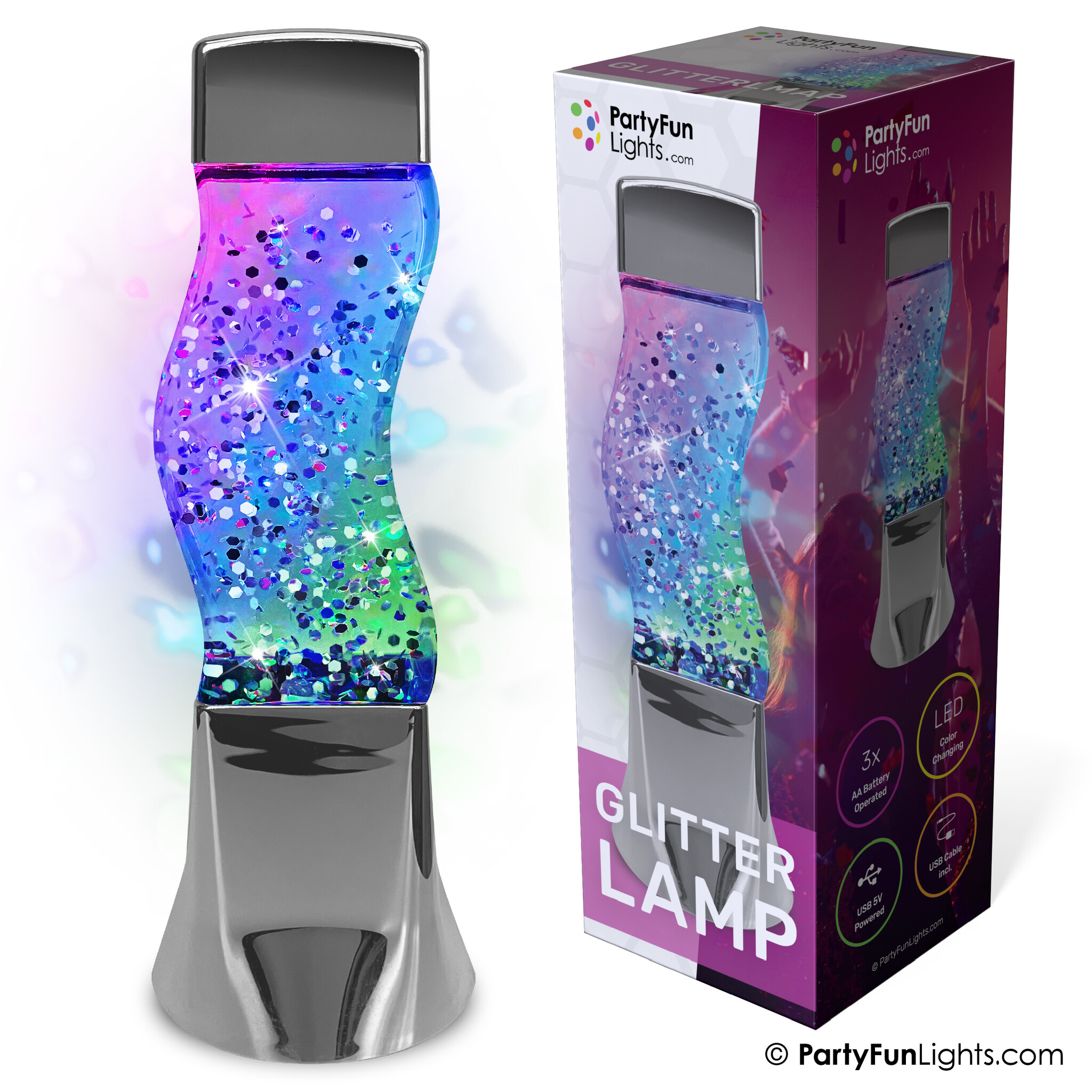 PartyFunLights Glitter LED Farbwechselnde Lampe -