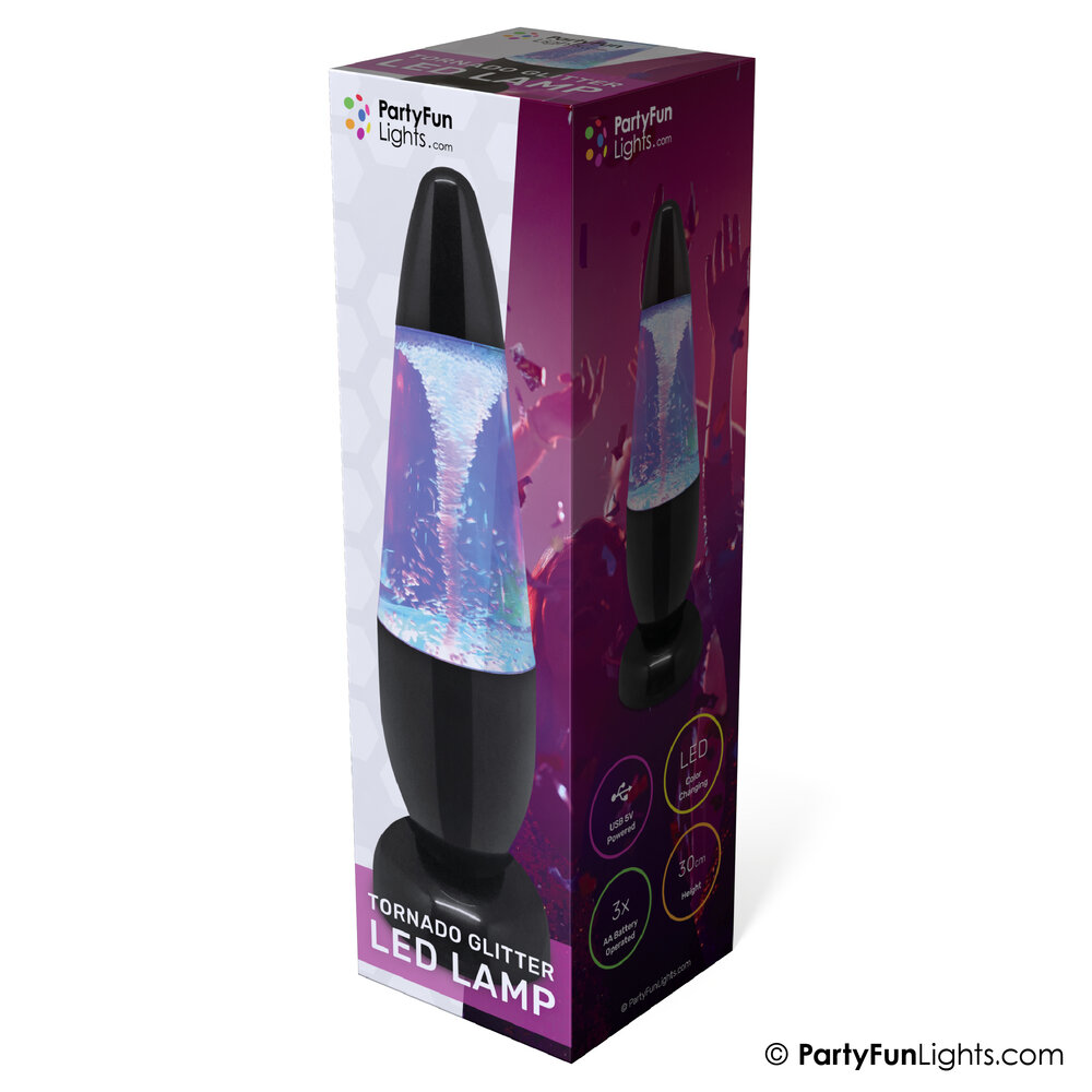 PartyFunLights Kleur veranderende LED Tornado Glitter Lamp PartyFunLights Kleur veranderende LED Tornado Glitter Lamp