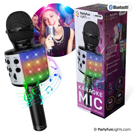 PartyFunLights Bluetooth Karaoke-Mikrofon mit Beleuchtung und Lautsprecher in Schwarz