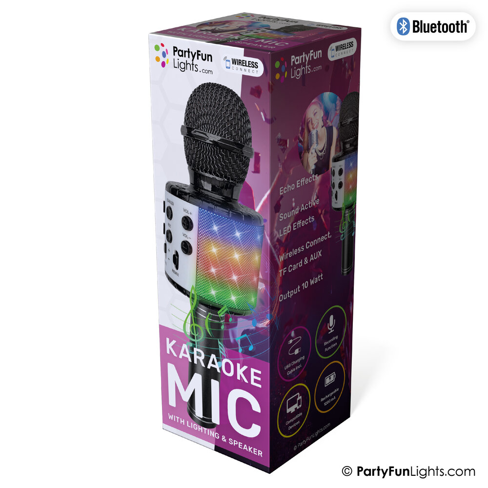 PartyFunLights Bluethooth Karaoke Microphone met Lichteffecten en Luidspreker in Zwart