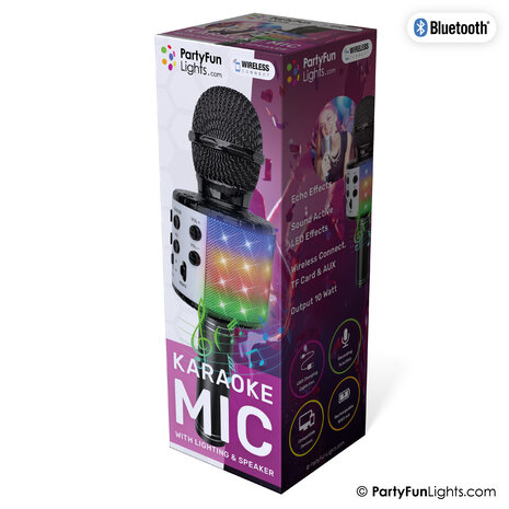 PartyFunLights Microphone Karaoké Bluetooth avec Lumière et Haut-Parleur en Noir