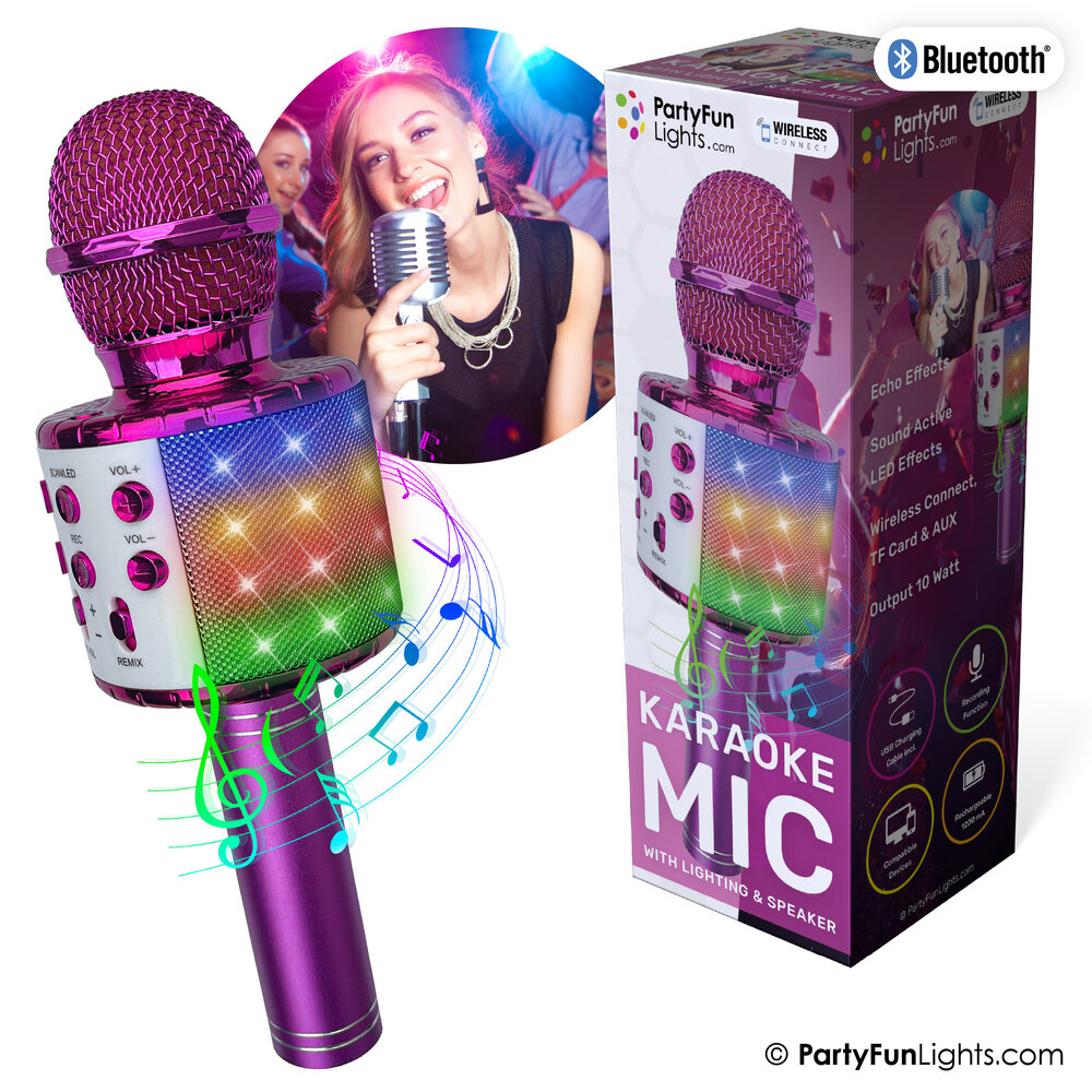 PartyFunLights Bluethooth Karaoke Microphone met Lichteffecten en Luidspreker in Roze