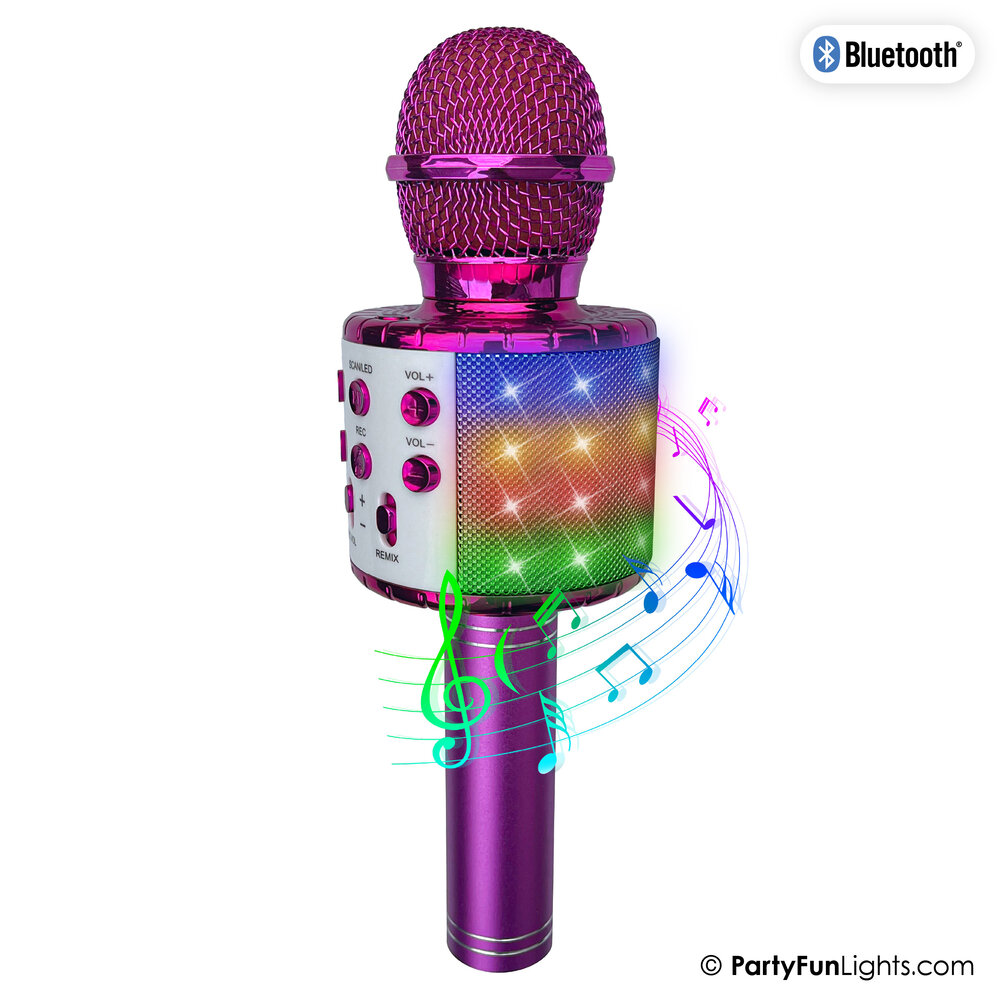PartyFunLights Bluetooth Karaoke Microphone with Lighting & Speaker in Pink