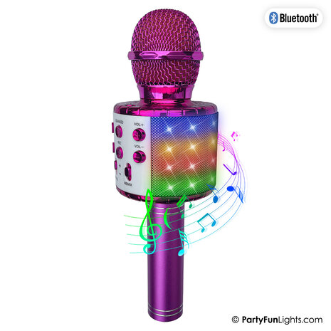PartyFunLights Microphone Karaoké Bluetooth avec Lumière et Haut-Parleur en Rose