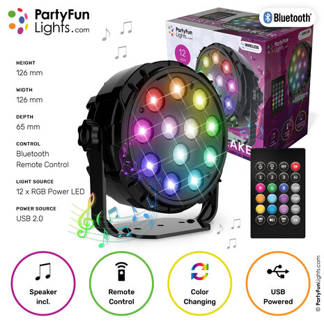 Remote Control Bluetooth Disco Light 12 LED PAR Disco Light