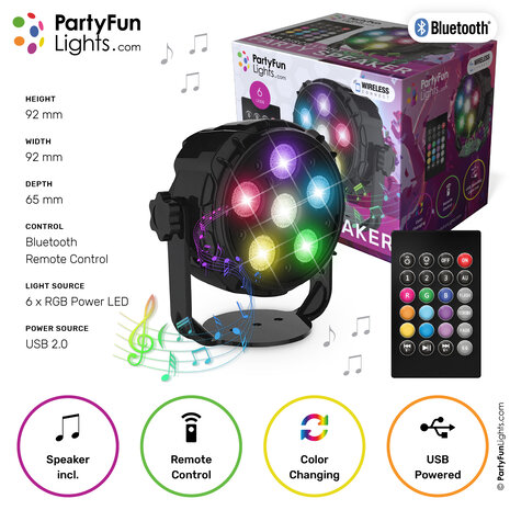 PartyFunLights Lumière de discothèque PAR 6 LED avec télécommande