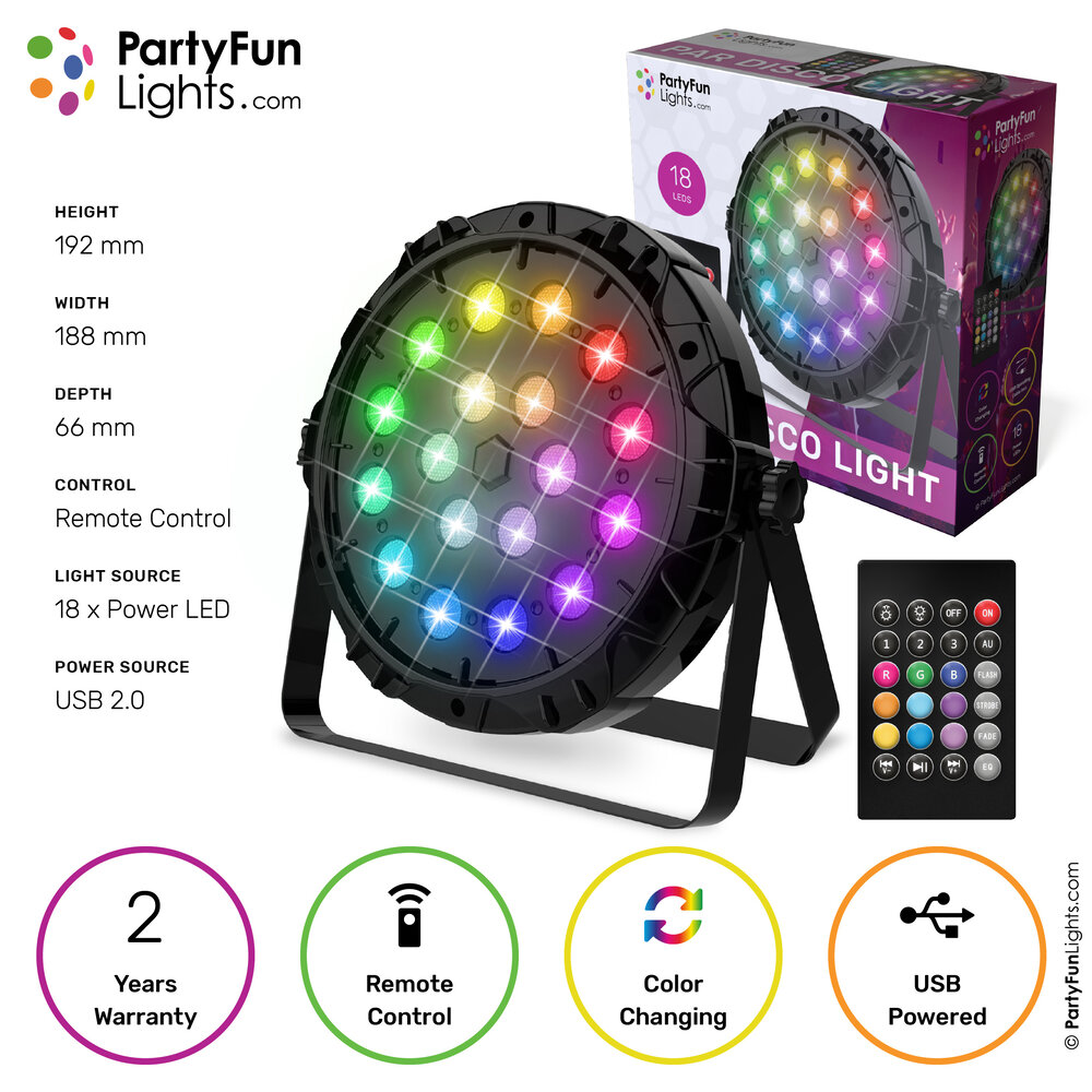 PartyFunLights 18 LED PAR Disco Light with Remote Control