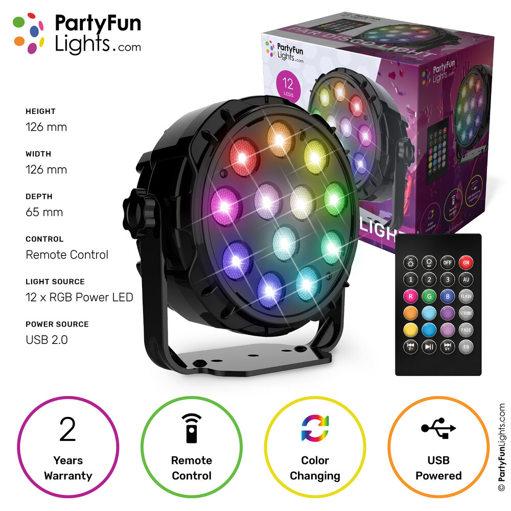 PartyFunLights 12 LED PAR Disco Lamp met afstandsbediening