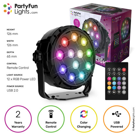 PartyFunLights 12 LED PAR Discolicht mit Fernbedienung