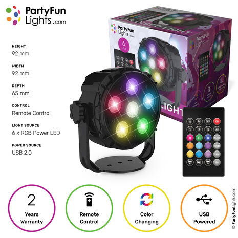 PartyFunLights 6 LED PAR Discolicht mit Fernsteuerung PartyFunLights 6 LED PAR Discolicht mit Fernsteuerung