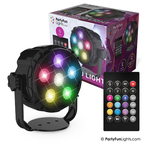 PartyFunLights 6 LED PAR Disco Lamp met afstandsbediening PartyFunLights 6 LED PAR Disco Lamp met afstandsbediening