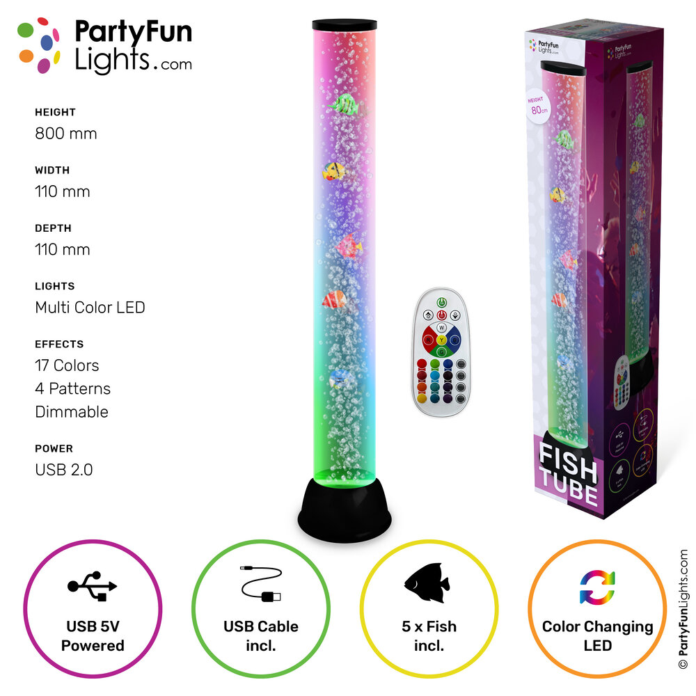 PartyFunLights XXL kleurveranderende vislamp met bubbels USB en batterijvoeding