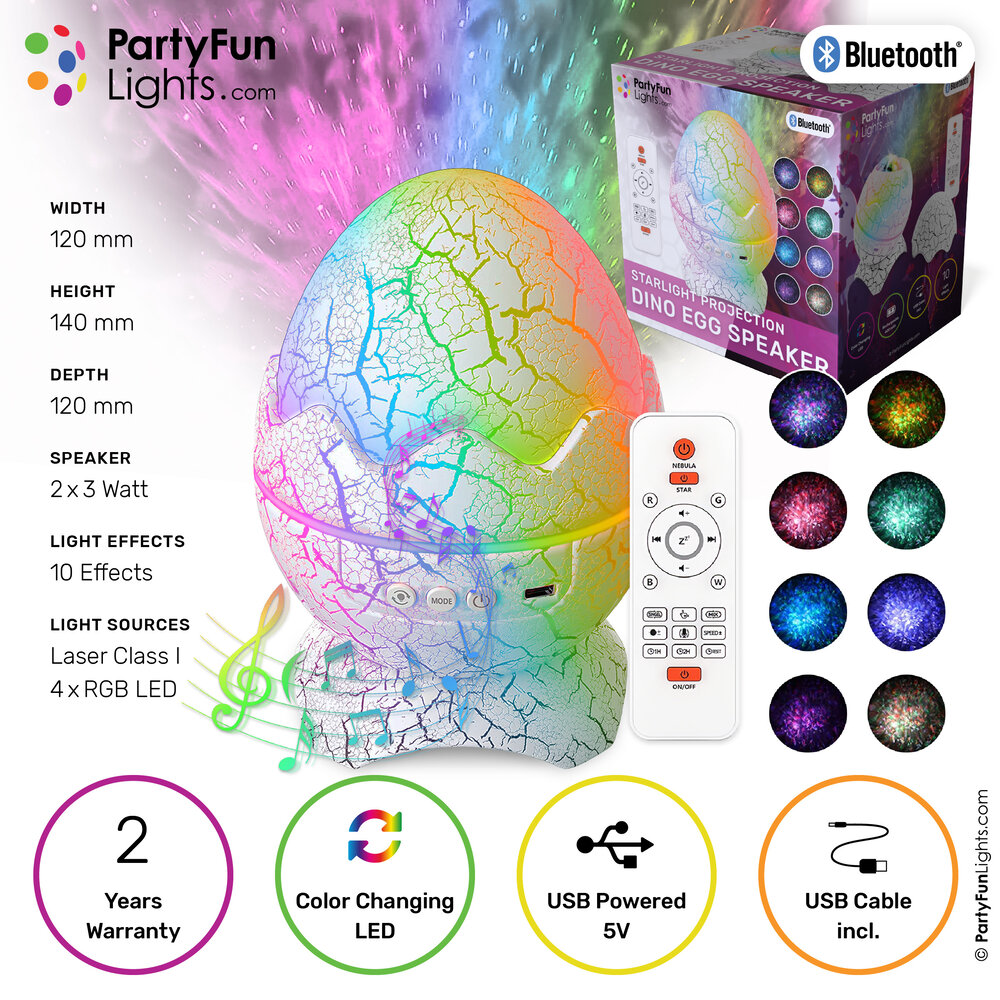 PartyFunLights Starlight Projection Dino Egg Speaker