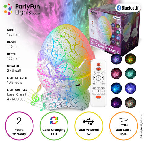 PartyFunLights Starlight Projection Dino Egg Speaker