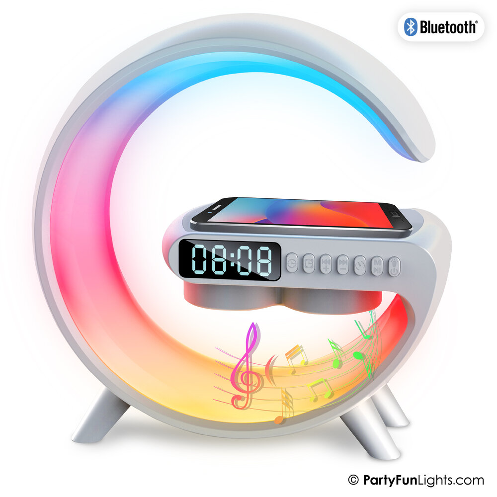 PartyFunLights Wireless Phone Charger Alarm Clock & Speaker