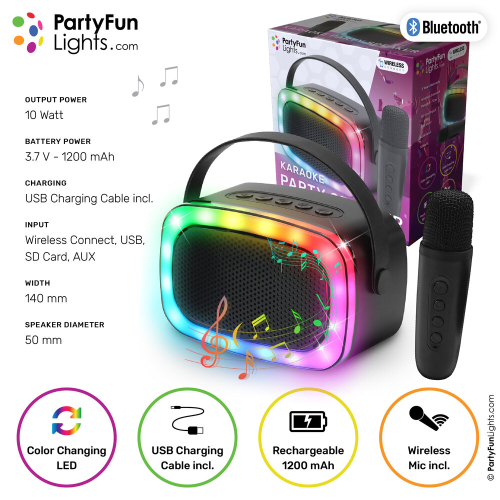 PartyFunLights Karaoke Party Speaker with Light Effects
