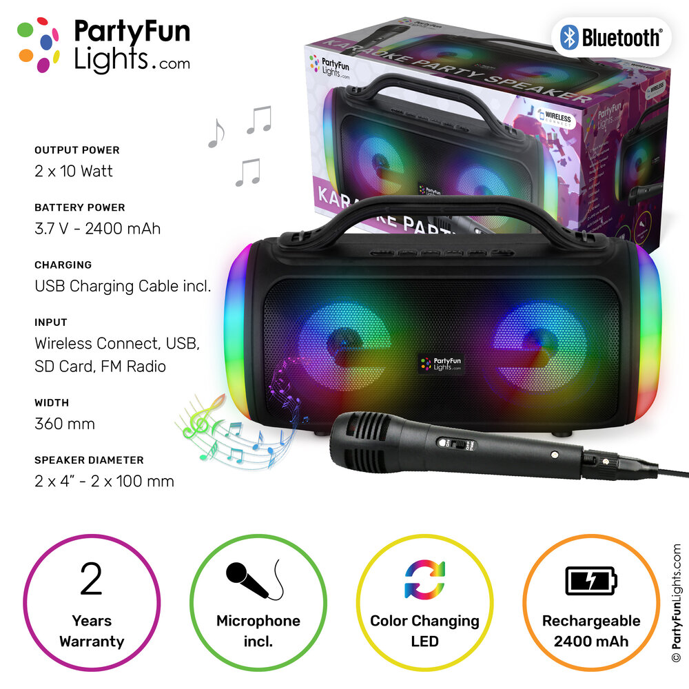 PartyFunLights Karaoke Party Speaker with Light Effects