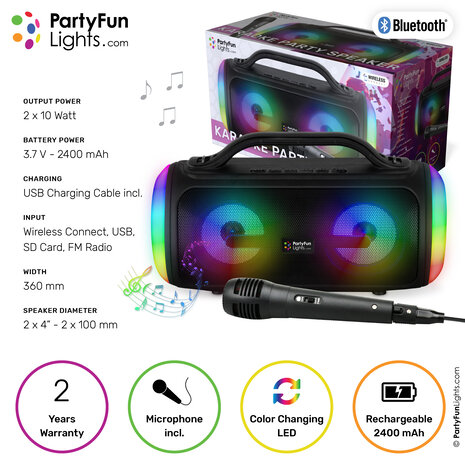 PartyFunLights Karaoke Party Speaker with Light Effects