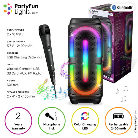 PartyFunLights Karaoke Party Speaker with Light Effects