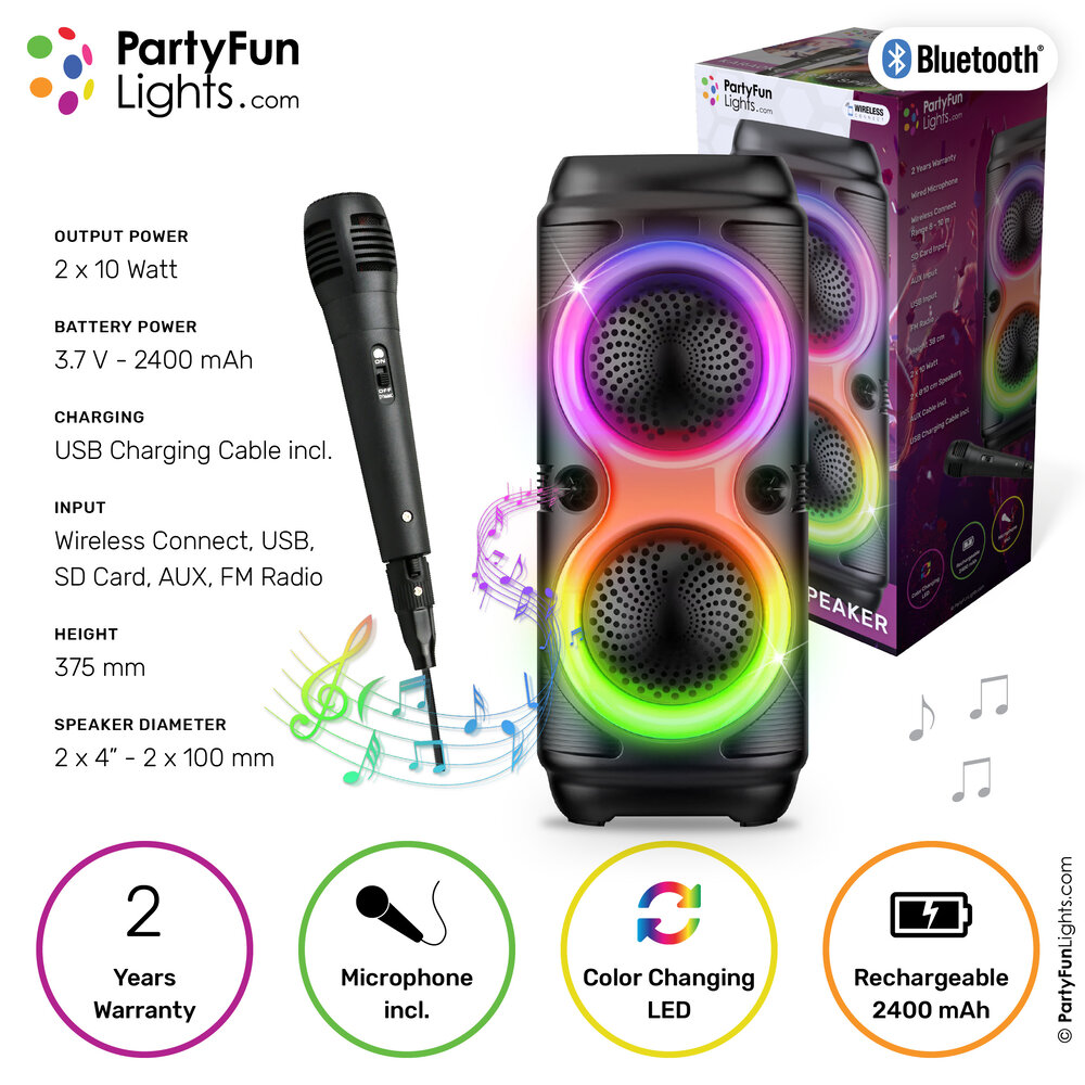 PartyFunLights Karaoke Party Speaker with Light Effects