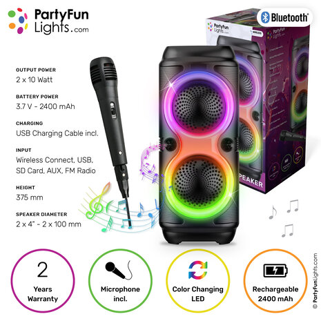 PartyFunLights Karaoke Party Speaker with Light Effects