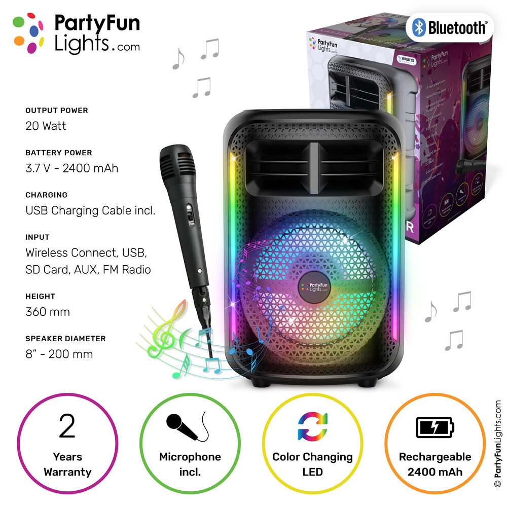 PartyFunLights Karaoke Party Speaker with Light Effects