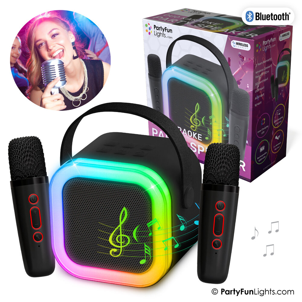 PartyFunLights Kabelloser Duo-Karaoke-Party-Lautsprecher, Stromversorgung über USB