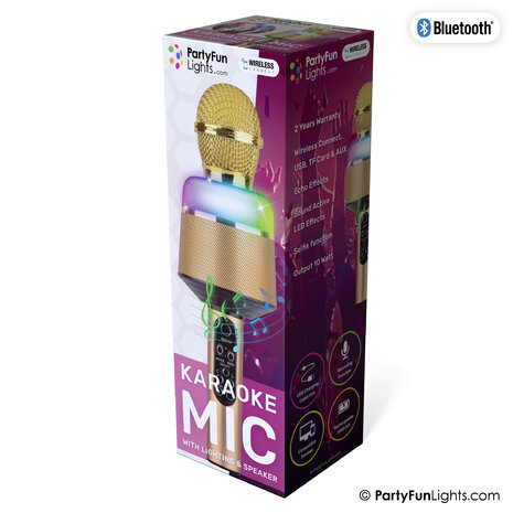 PartyFunLights Karaoke Party Mic with Speaker and Light Effects - Gold