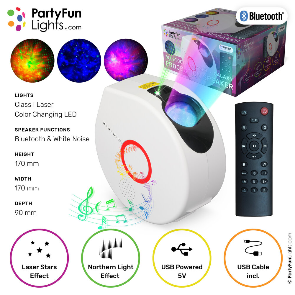 PartyFunLights Laser-Galaxie-Projektionslicht mit Bluetooth-Lautsprecher PartyFunLights Laser-Galaxie-Projektionslicht mit Bluetooth-Lautsprecher