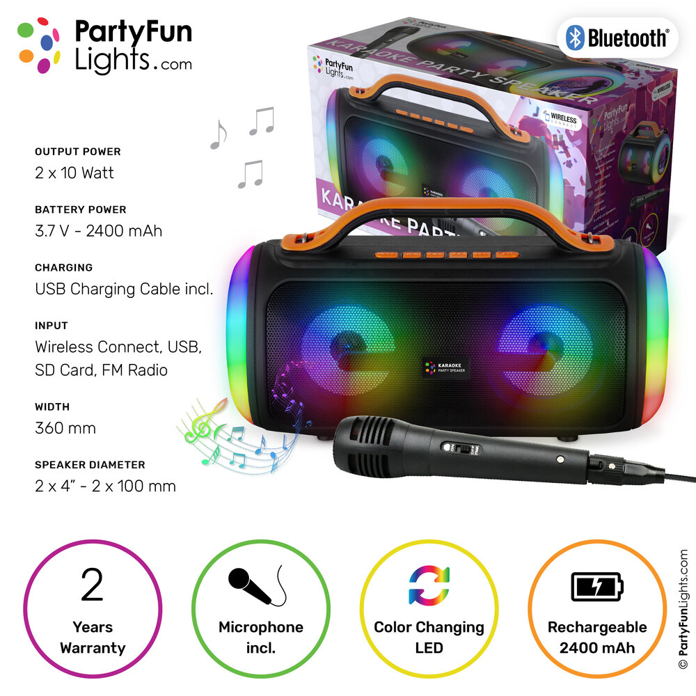 PartyFunLights Karaoke Party Speaker with Light Effects
