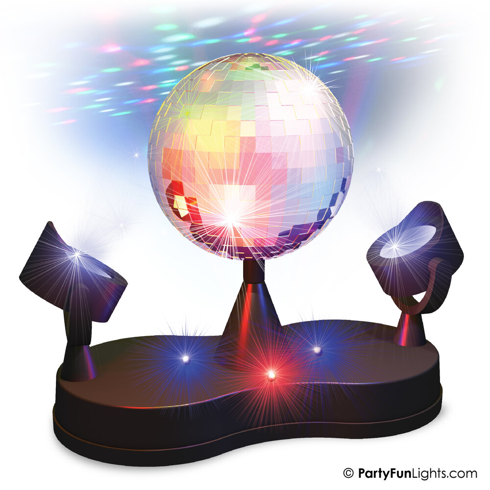 PartyFunLights Party Light with Rotating Mirror Ball and Multi-Color Spot Lights