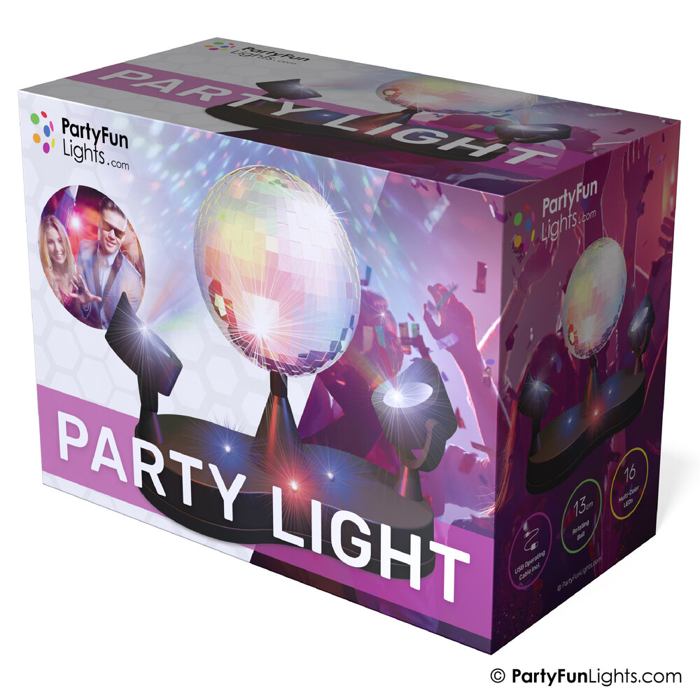 PartyFunLights Party Light with Rotating Mirror Ball and Multi-Color Spot Lights