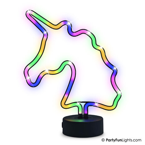 PartyFunLights Meerkleurige LED-neon eenhoornlamp op batterijen of USB.