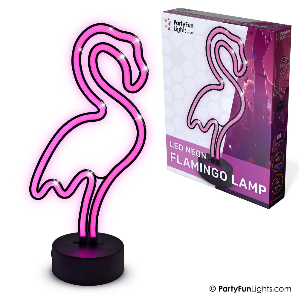 PartyFunLights Roze LED-neon flamingo-lamp op batterijen of USB.